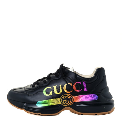 Gucci Calfskin Iridescent Logo Mens Rhyton Sneakers 7.5 Black 1 of 10