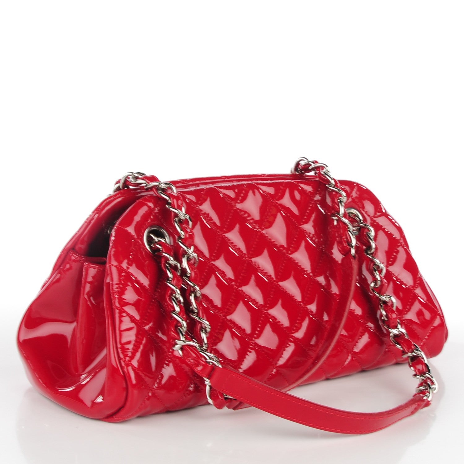 Chanel Patent Quilted Small Just Mademoiselle Bowling Bag Red 3 of 7