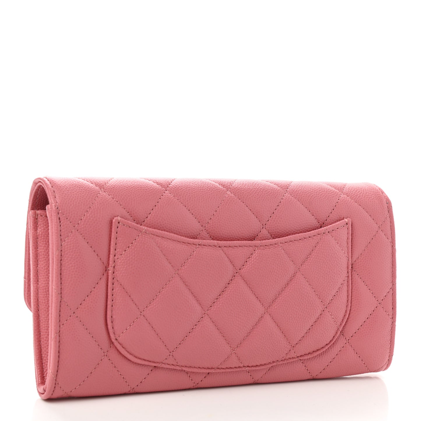 Caviar Quilted Large Gusset Flap Wallet Dark Pink