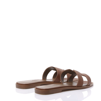 Hermes Box Calfskin Oran Sandals 37 Gold 4 of 9