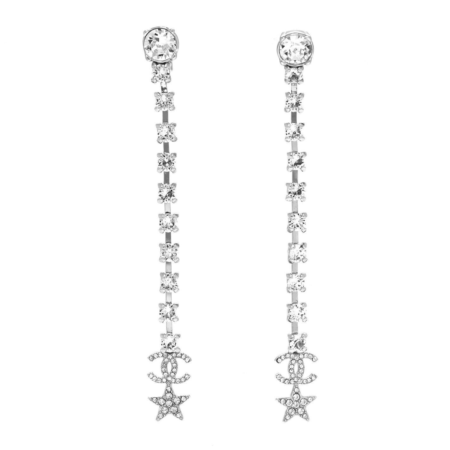 Crystal Starfall Drop Long CC Earrings Silver