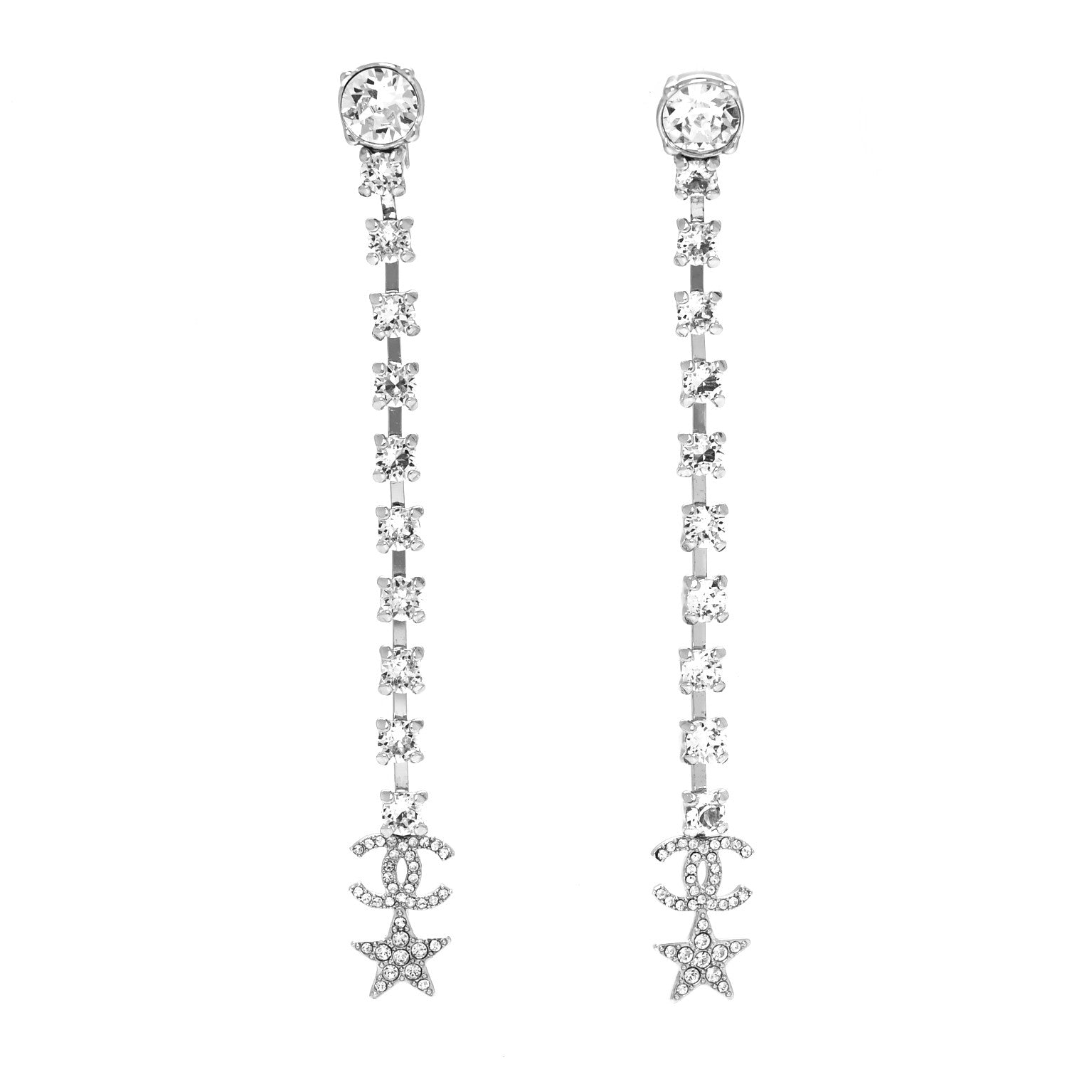 Chanel Crystal Starfall Drop Long CC Earrings Silver 1 of 4