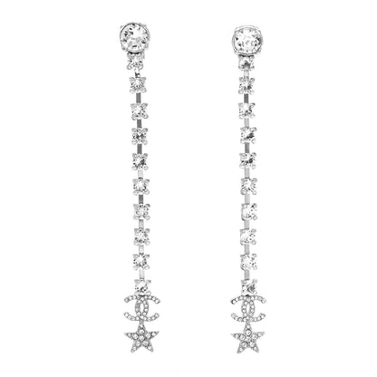 Chanel Crystal Starfall Drop Long CC Earrings Silver 1 of 4