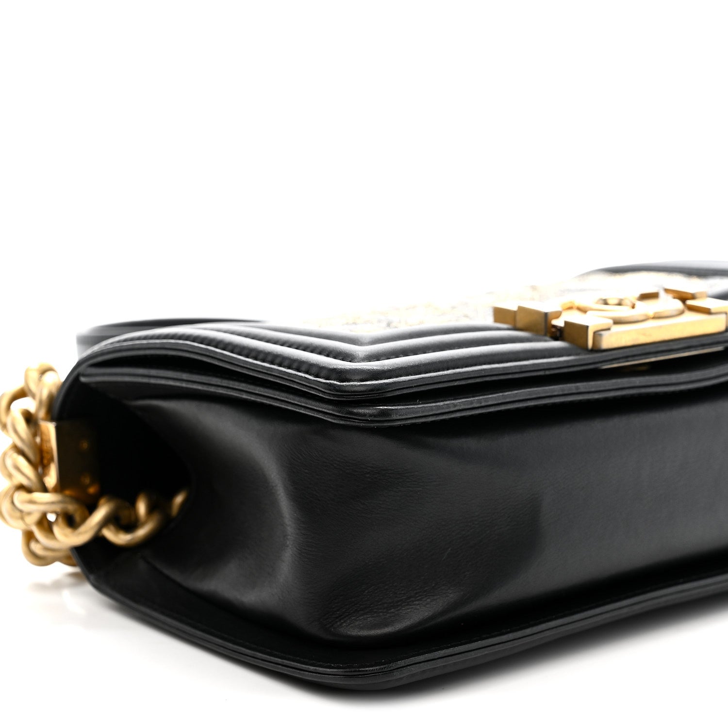 Chanel Metallic Crumpled Goatskin Small Boy Flap Black Gold 9 of 10