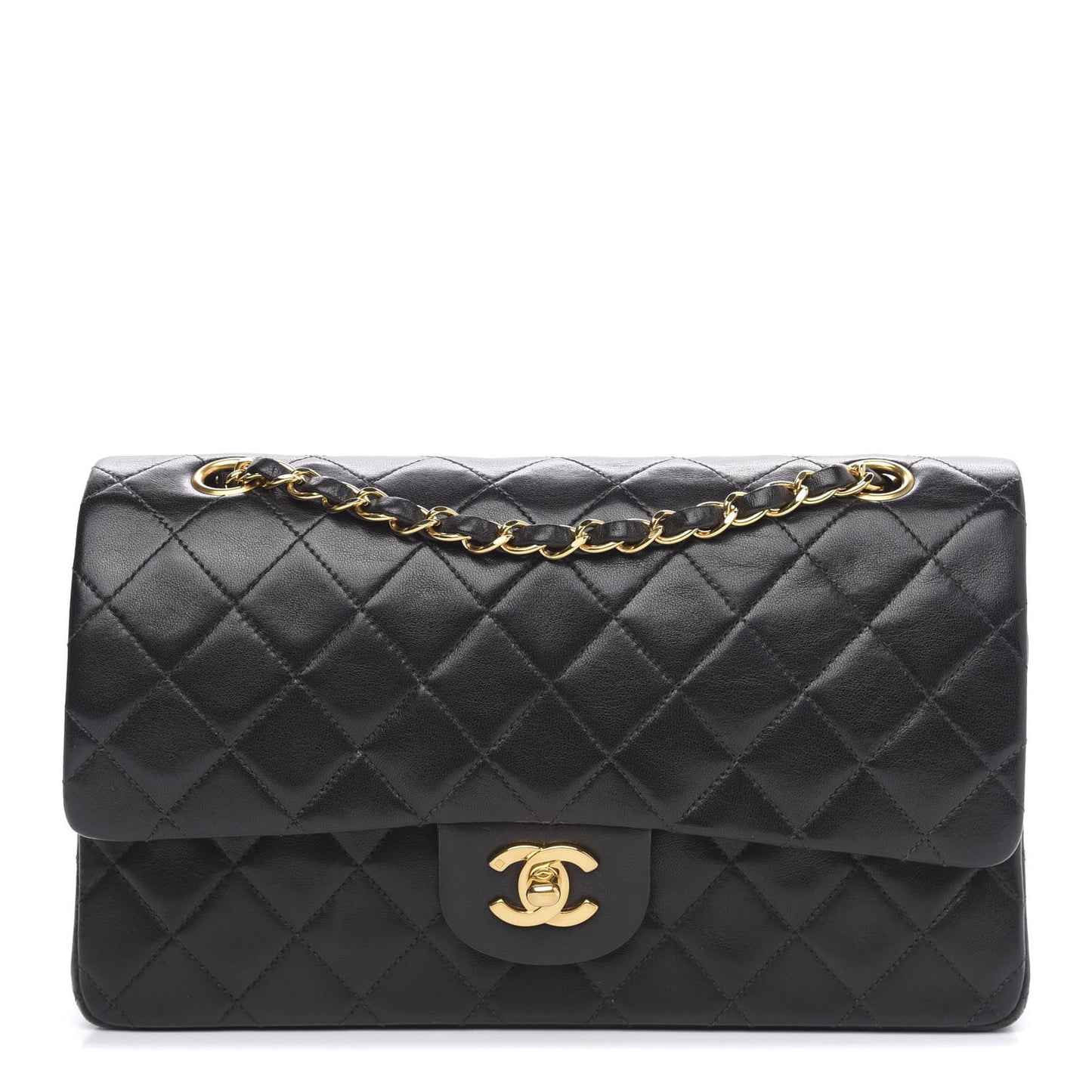 Lambskin Quilted Medium Double Flap Black