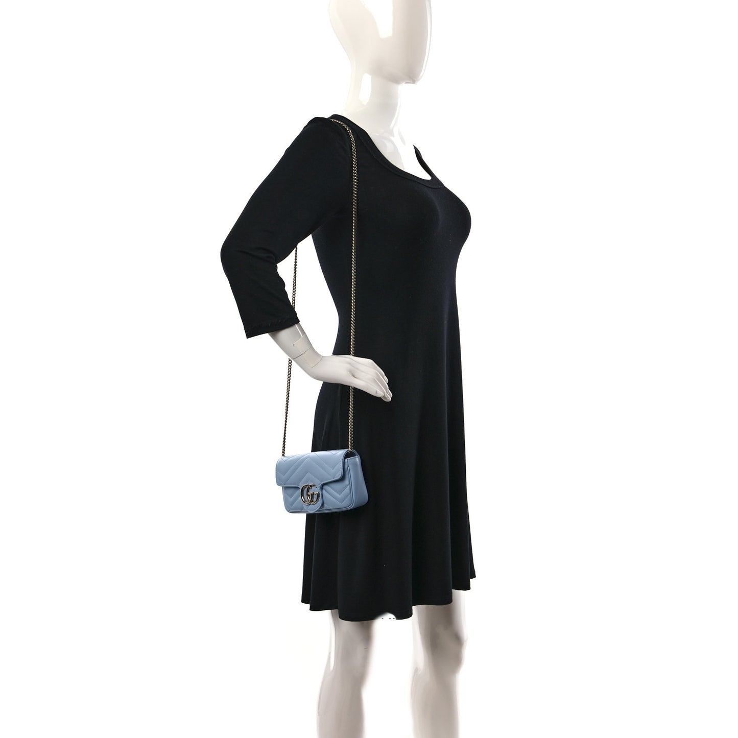 Calfskin Matelasse Super Mini GG Marmont Shoulder Bag Porcelain Light Blue