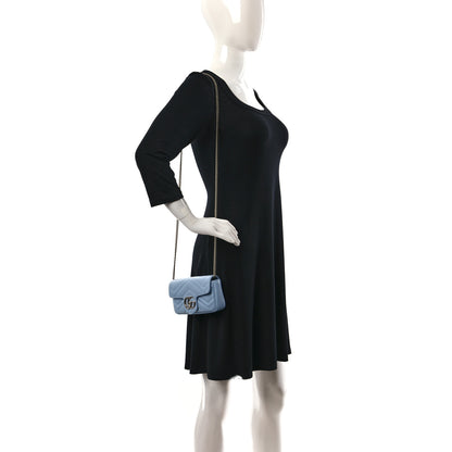 Gucci Calfskin Matelasse Super Mini GG Marmont Shoulder Bag Porcelain Light Blue 2 of 9
