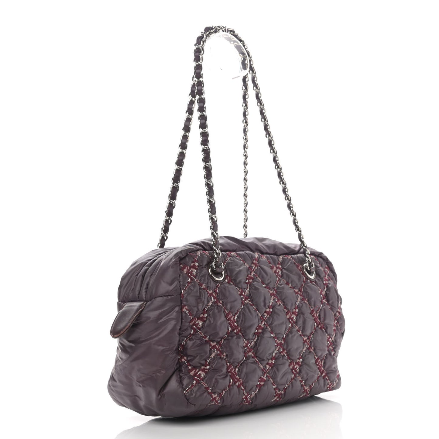 Nylon Quilted Tweed Stitch Bubble Camera Case Purple