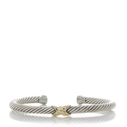 David Yurman Sterling Silver 14K Yellow Gold 5mm X Station Cable Bracelet 1 of 4