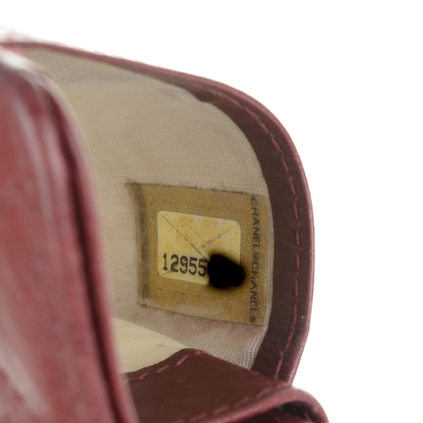 Aged Calfskin Quilted Cambon Card Case Holder Dark Red