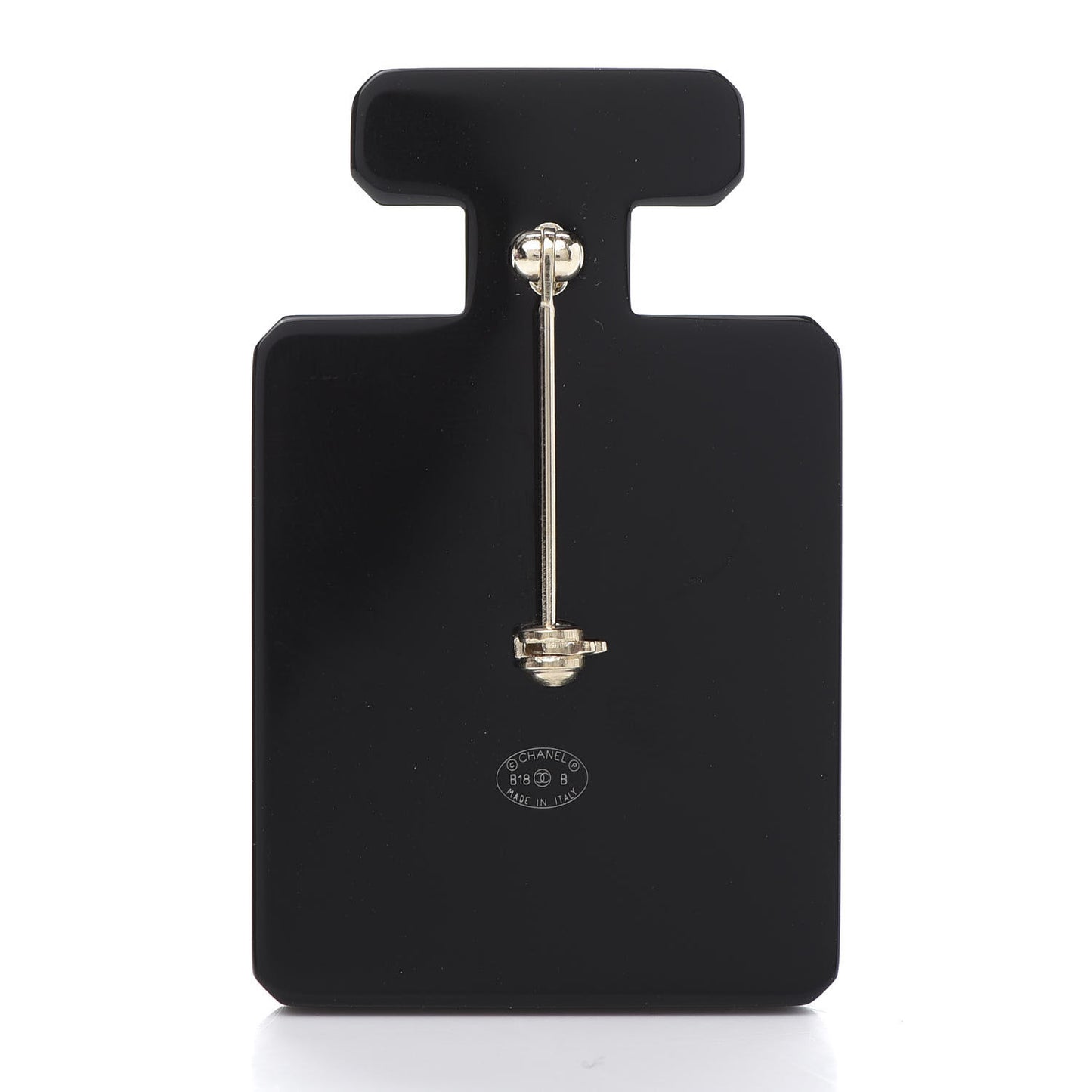 Resin Pearl Perfume Bottle CC Brooch Black Gold