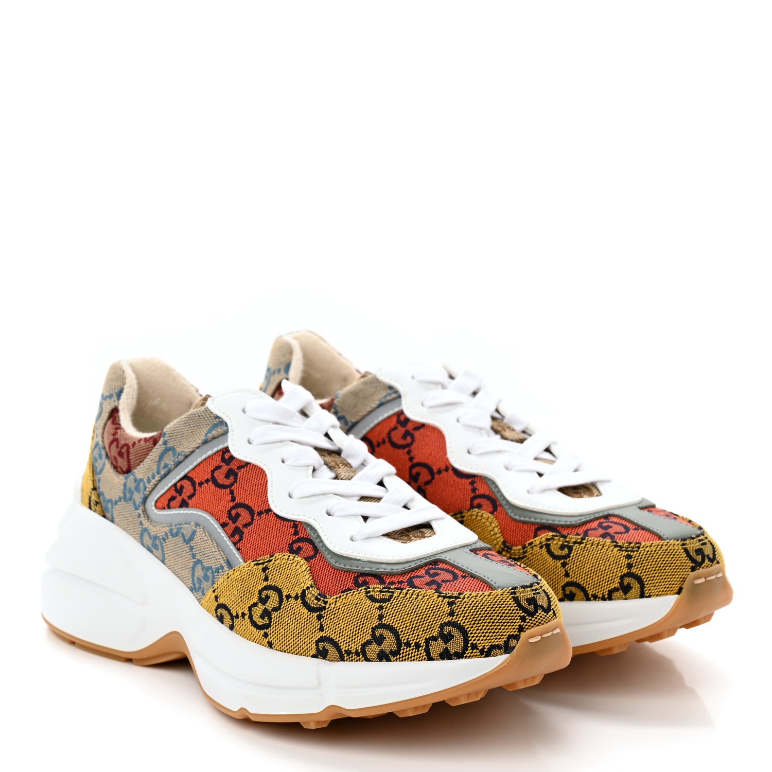 Gucci Monogram Multicolor Demetra Womens Rhyton Sneakers 36 Yellow Blue Great White Tabasco 4 of 8