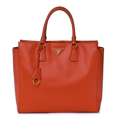 Prada Saffiano Lux Double Handle Shopping Tote Papaya 1 of 18