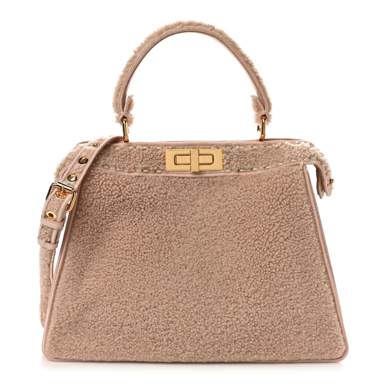 Fendi Curly Shearling Shiny Nappa Medium Peekaboo I SEE U Satchel Rosa Plaster 1 of 8