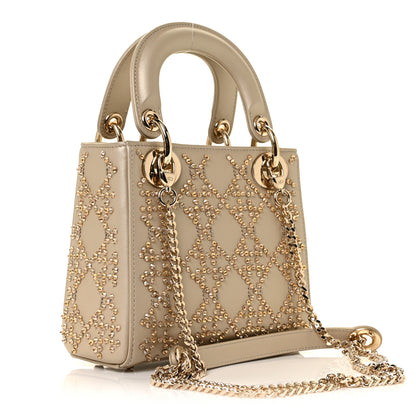 Christian Dior Metallic Lambskin Crystal Cannage Mini Lady Dior Platinum 3 of 7