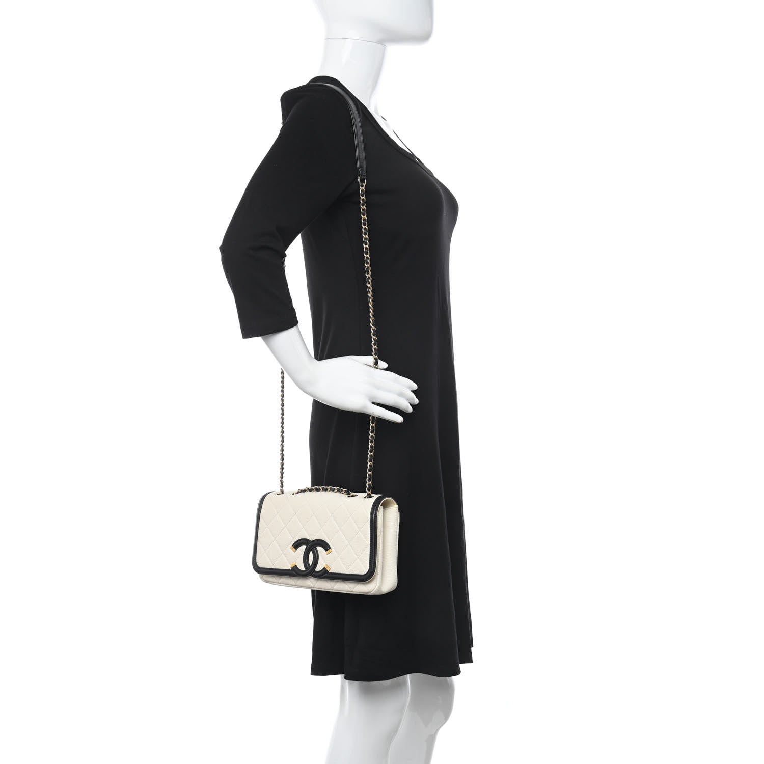 Chanel Caviar Quilted Small CC Filigree Flap White Black 2 of 14