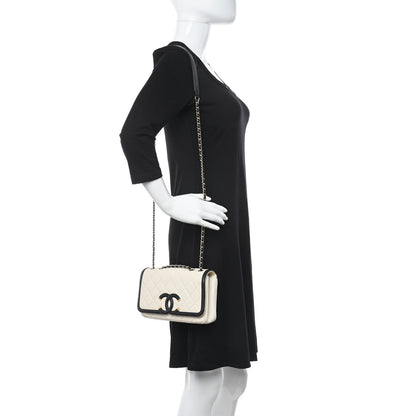 Chanel Caviar Quilted Small CC Filigree Flap White Black 2 of 14