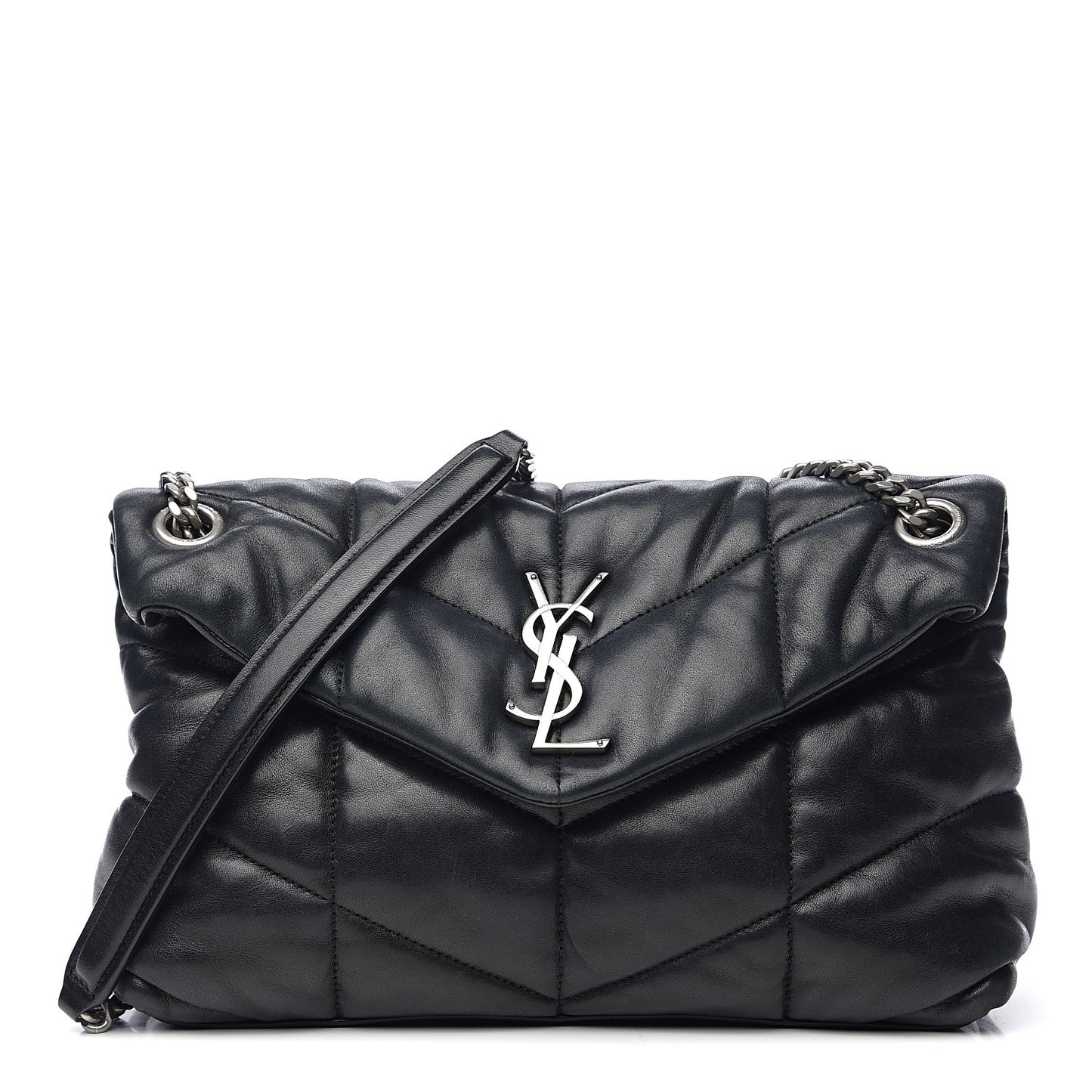 Lambskin Quilted Small Loulou Puffer Monogram Chain Satchel Black