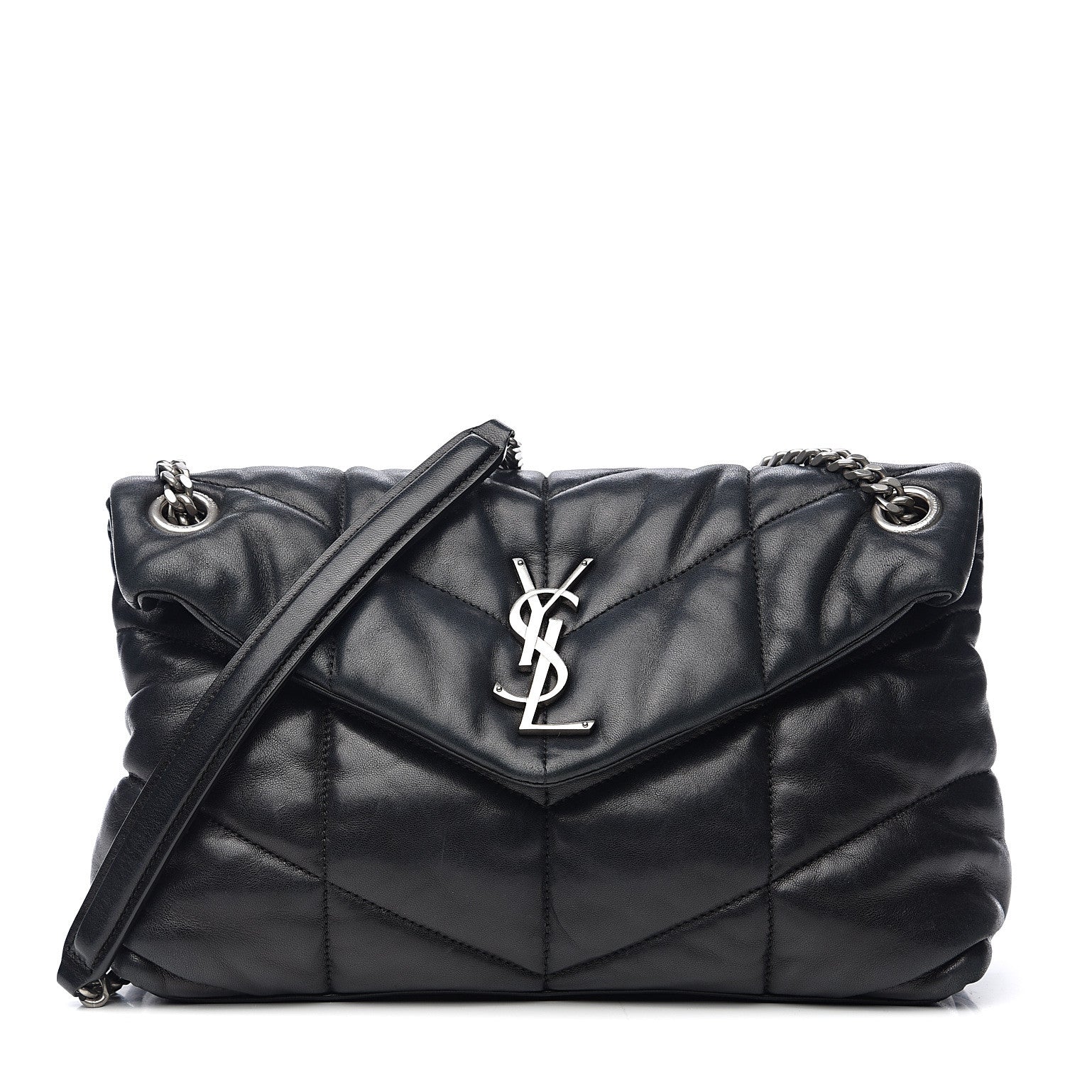Saint Laurent Lambskin Quilted Small Loulou Puffer Monogram Chain Satchel Black 1 of 9