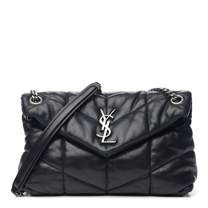 Saint Laurent Lambskin Quilted Small Loulou Puffer Monogram Chain Satchel Black 1 of 9