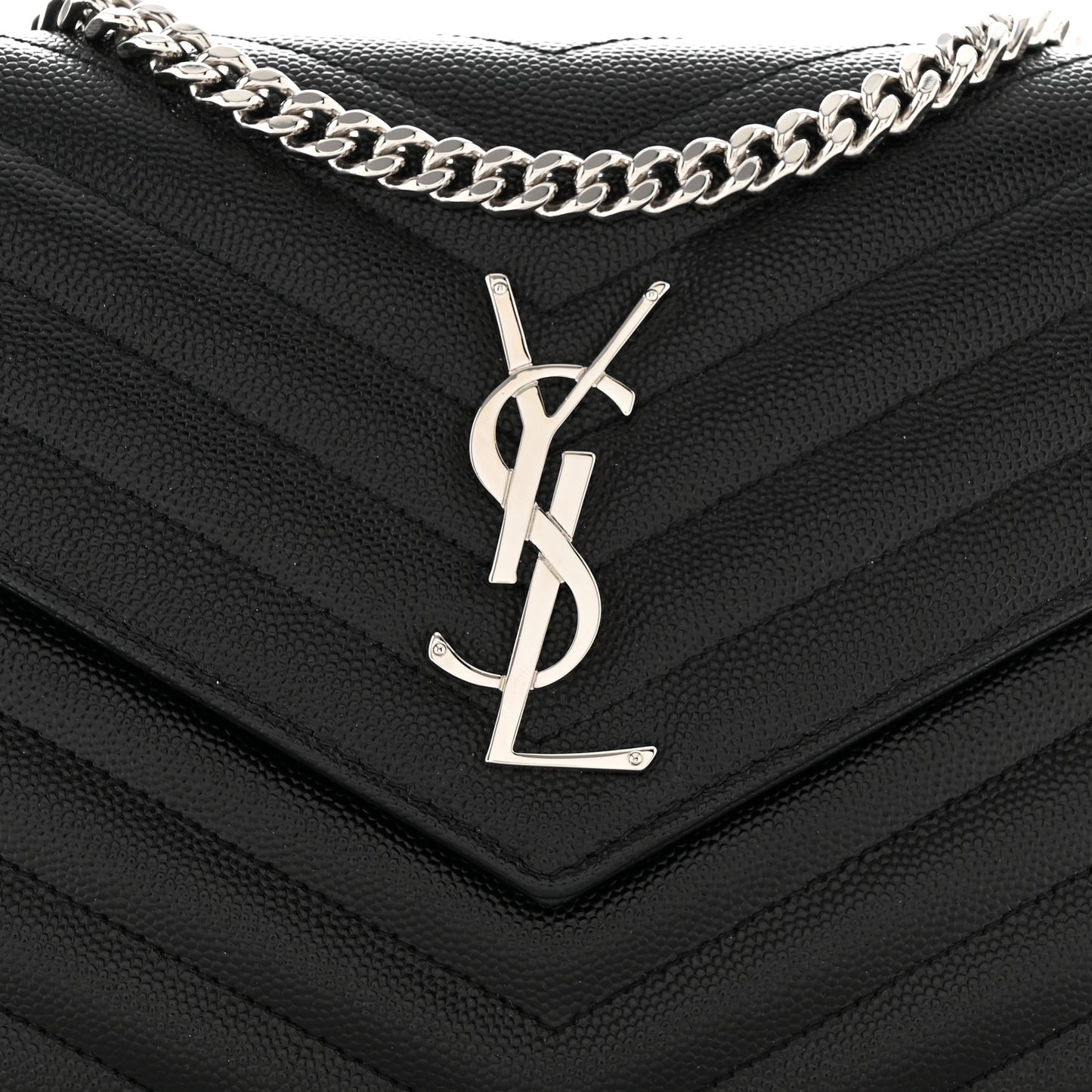 Grain De Poudre Matelasse Chevron Monogram Chain Wallet Black