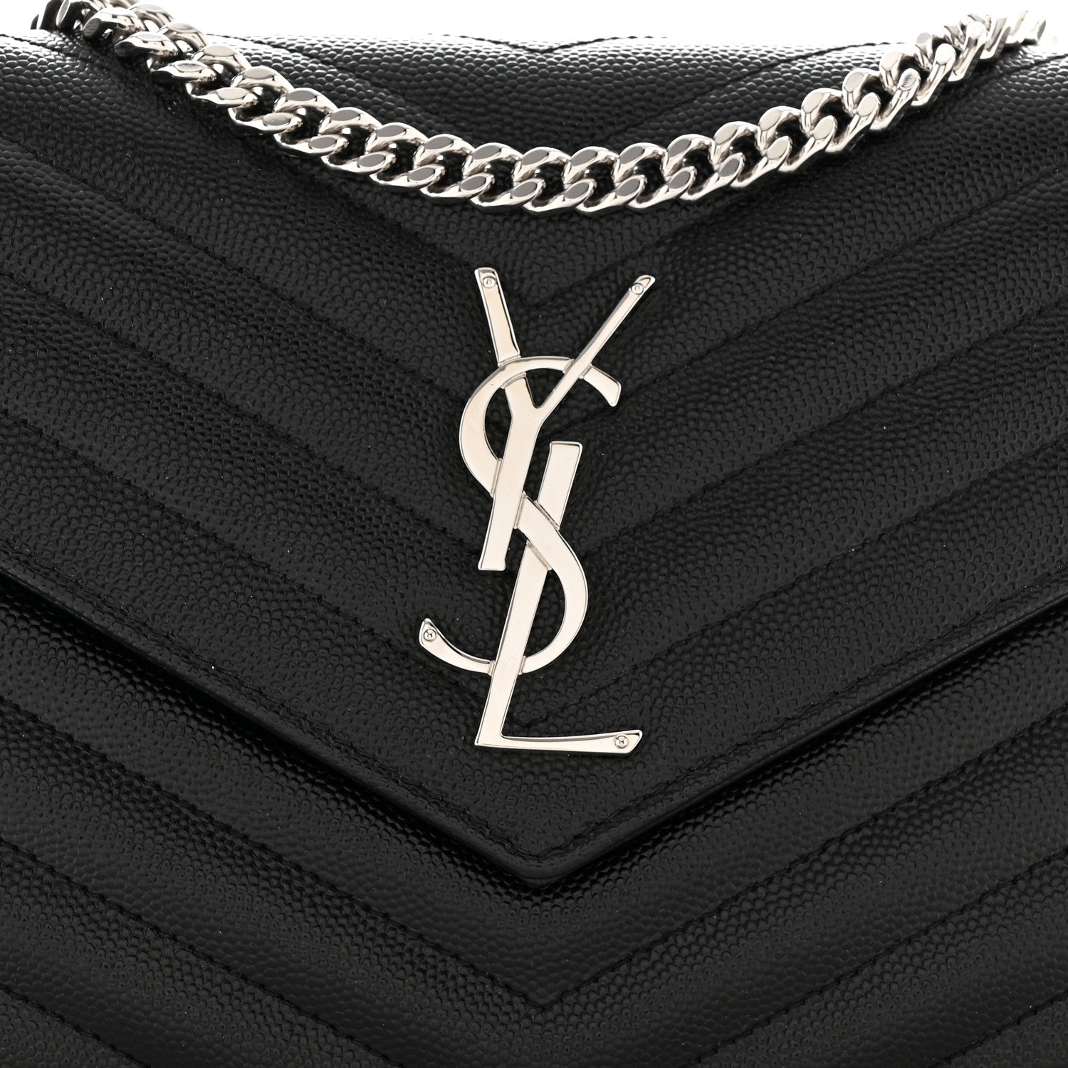 Saint Laurent Grain De Poudre Matelasse Chevron Monogram Chain Wallet Black 8 of 10