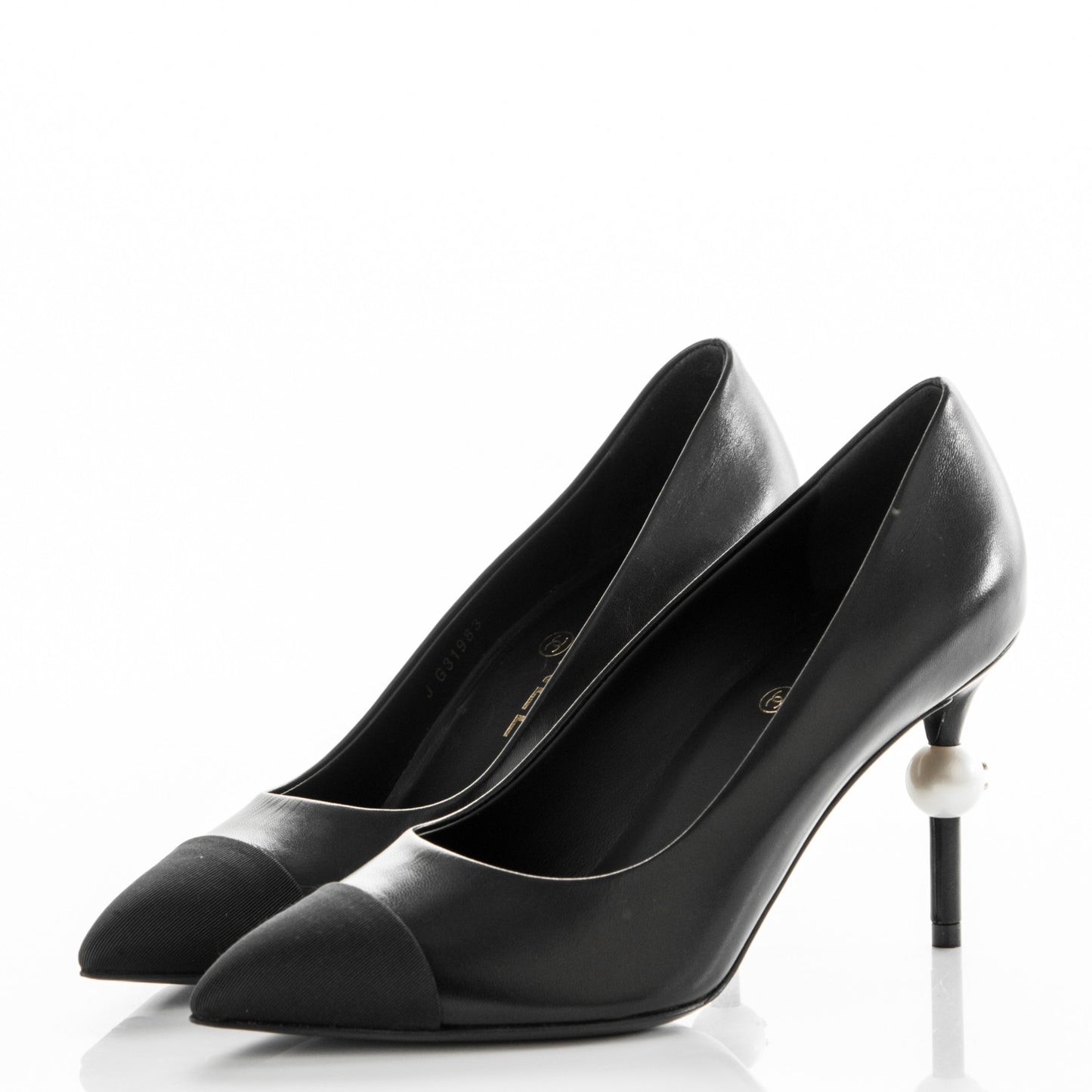 Goatskin Grosgrain Cap Toe Pearl Pumps 37 Black