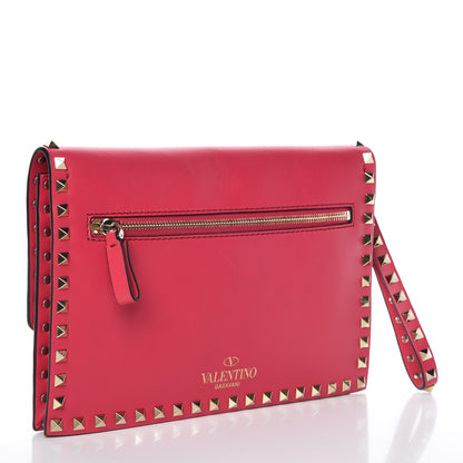 Valentino Garavani Vitello Rockstud Flip Lock Wristlet Clutch Deep Fuxia 3 of 9