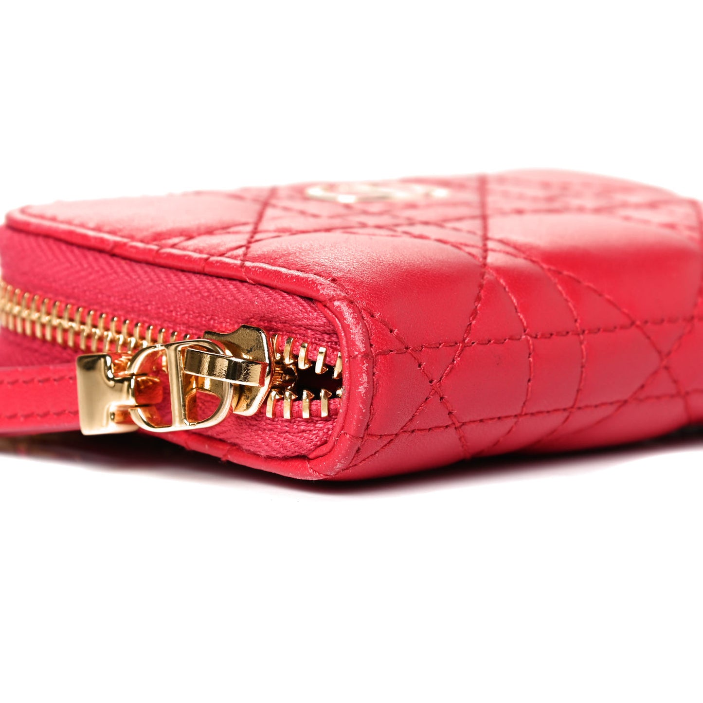 Lambskin Cannage Mini Caro Zipped Pouch Raspberry