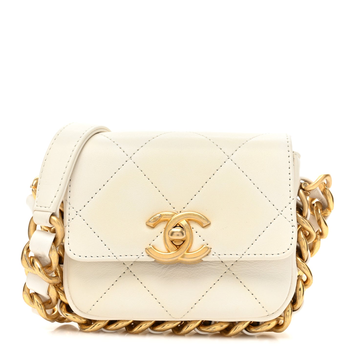 Calfskin Quilted Mini Framing Chain Bag White