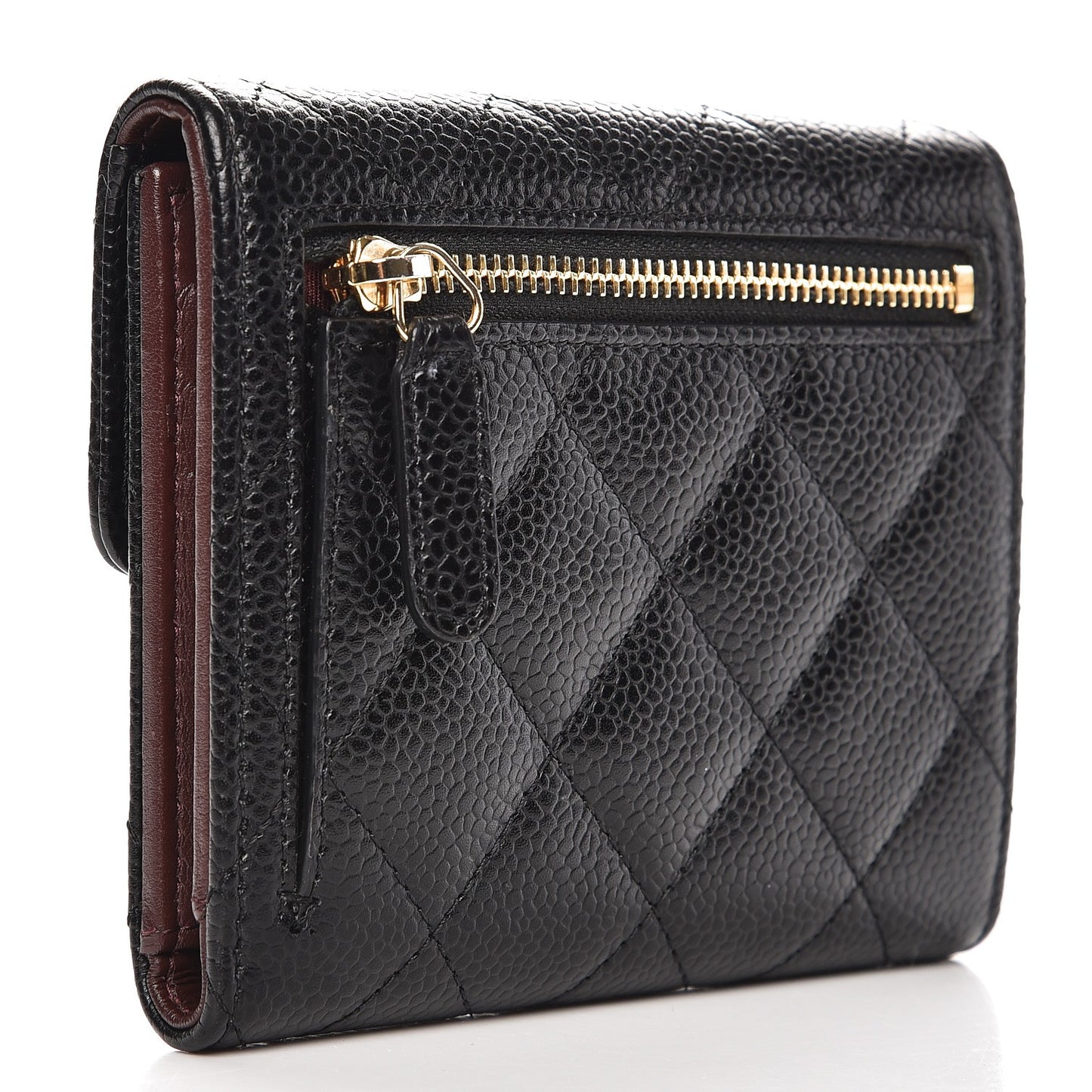 Caviar Quilted Compact Flap Wallet Black