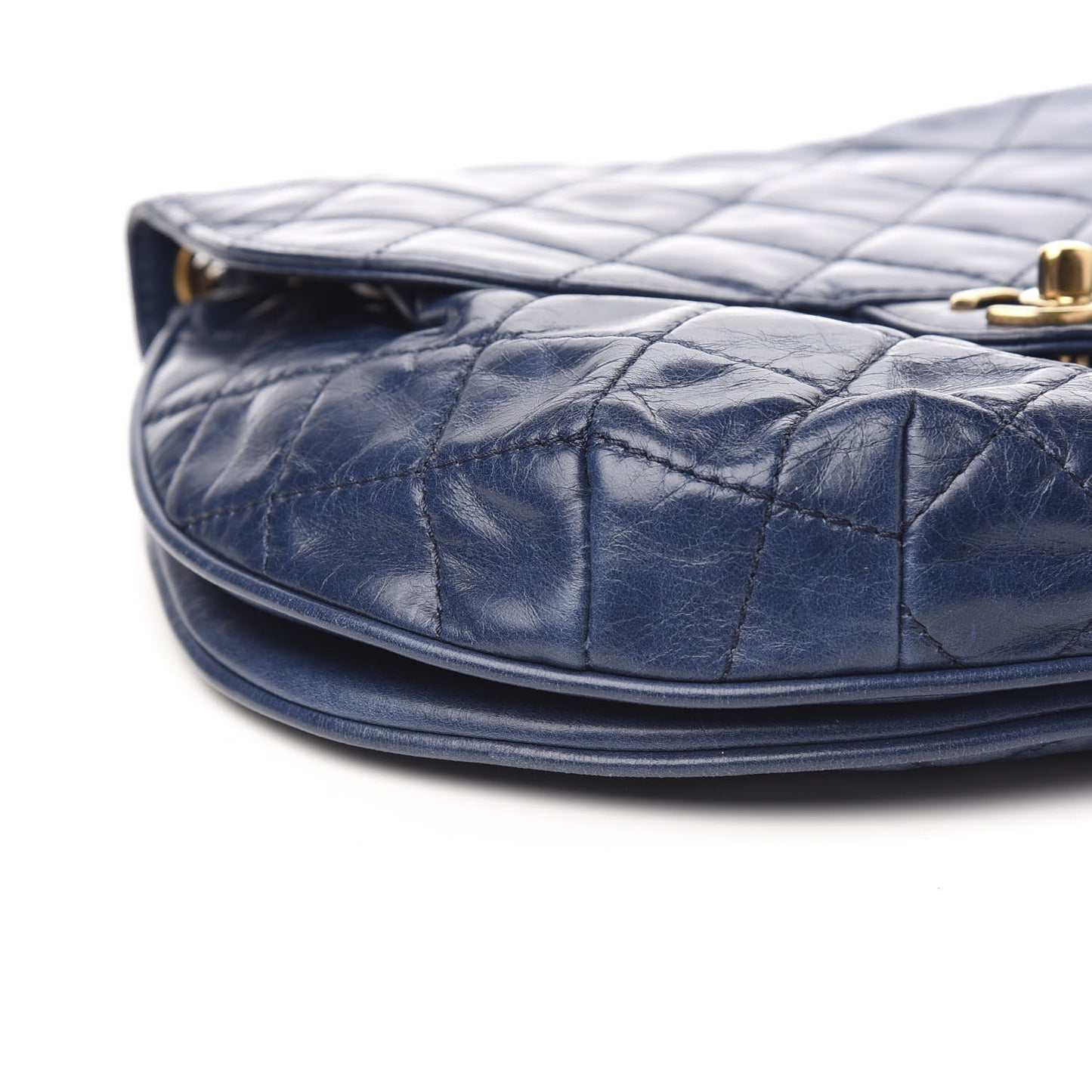 Glazed Calfskin Quilted Medium Bubble CC Flap Navy