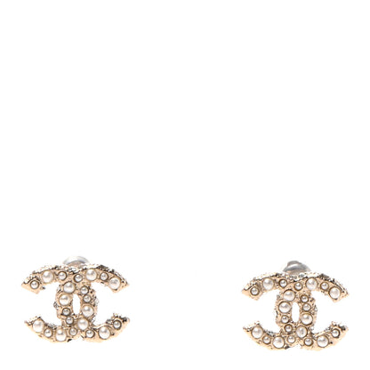 Chanel Pearl Crystal CC Stud Earrings Gold 1 of 6
