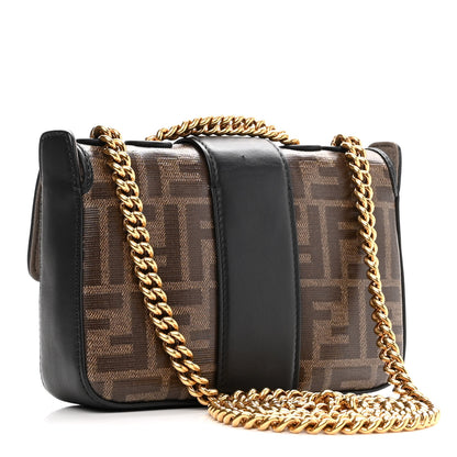 Fendi Glazed Fabric Vitello Century FF 1974 Stamp Patch Mini Double F Crossbody Bag Mogano Panna Black 3 of 10