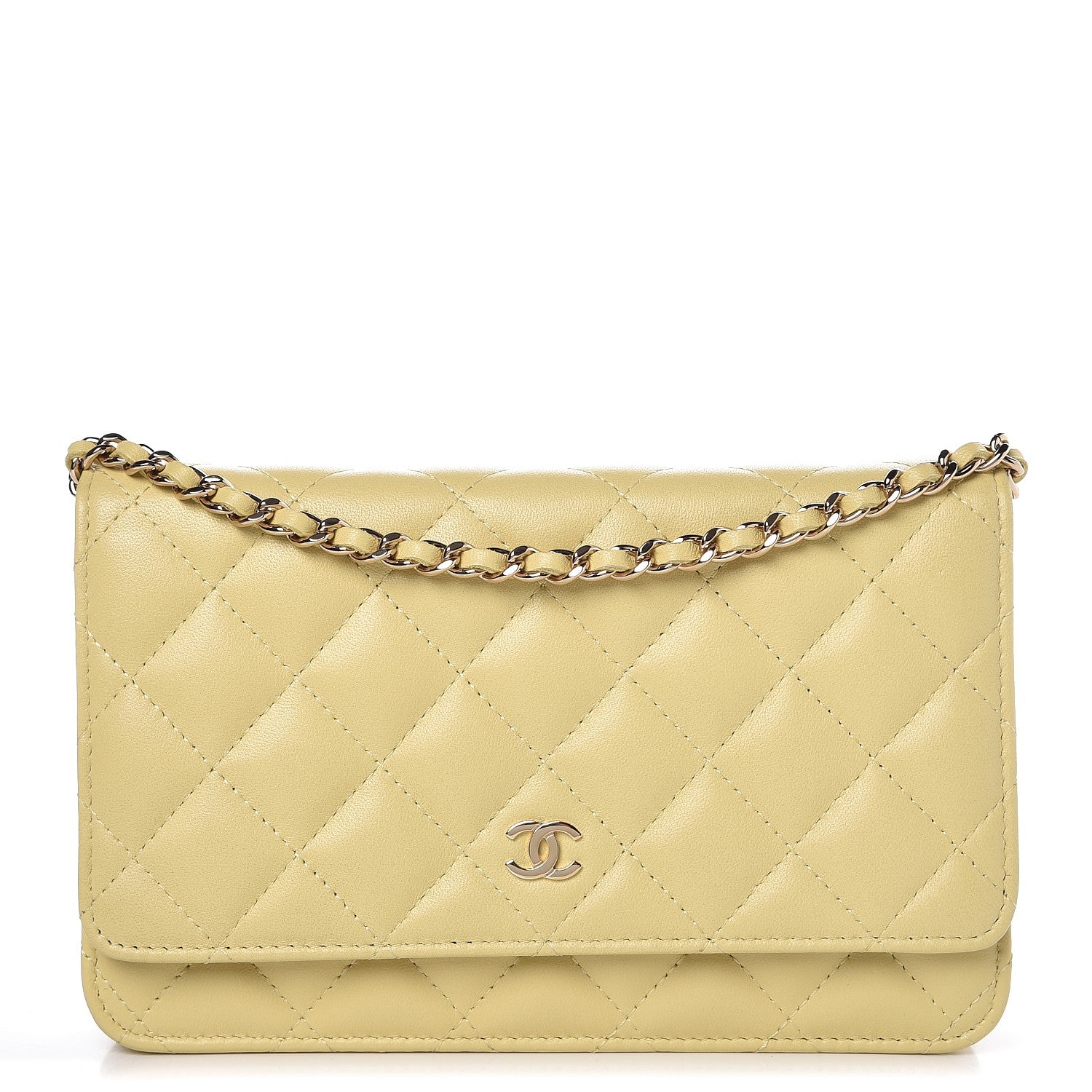 Chanel Lambskin Quilted Wallet on Chain WOC Yellow 2 of 19