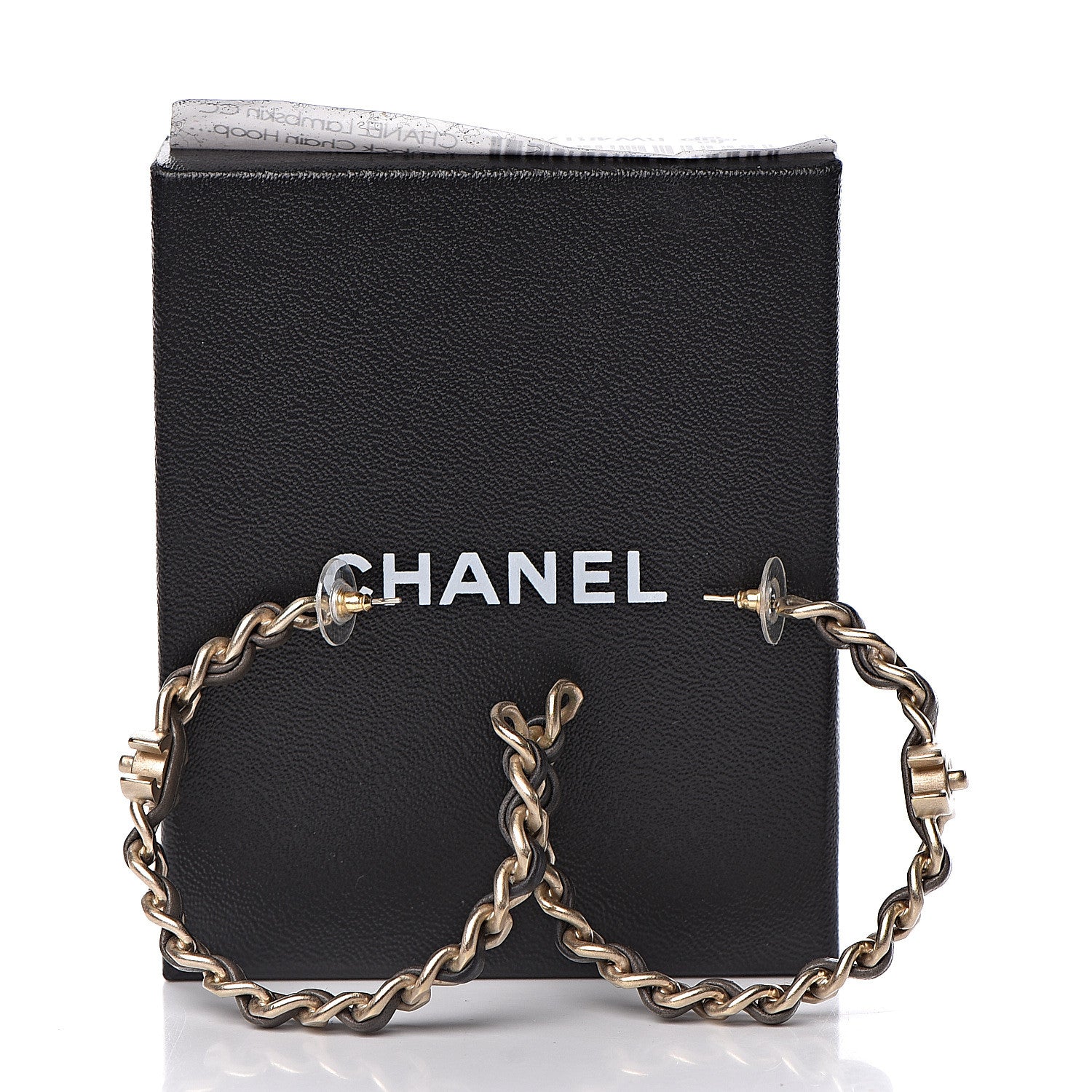 Chanel Lambskin CC Turnlock Chain Hoop Earrings Matte Gold 5 of 5