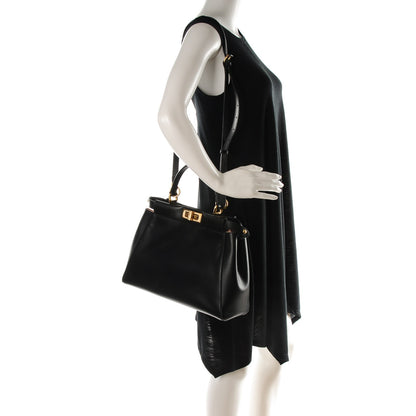 Fendi Vitello Morgan Shiny Nappa Medium Peekaboo Iconic Satchel Black Rosa Plaster 2 of 8