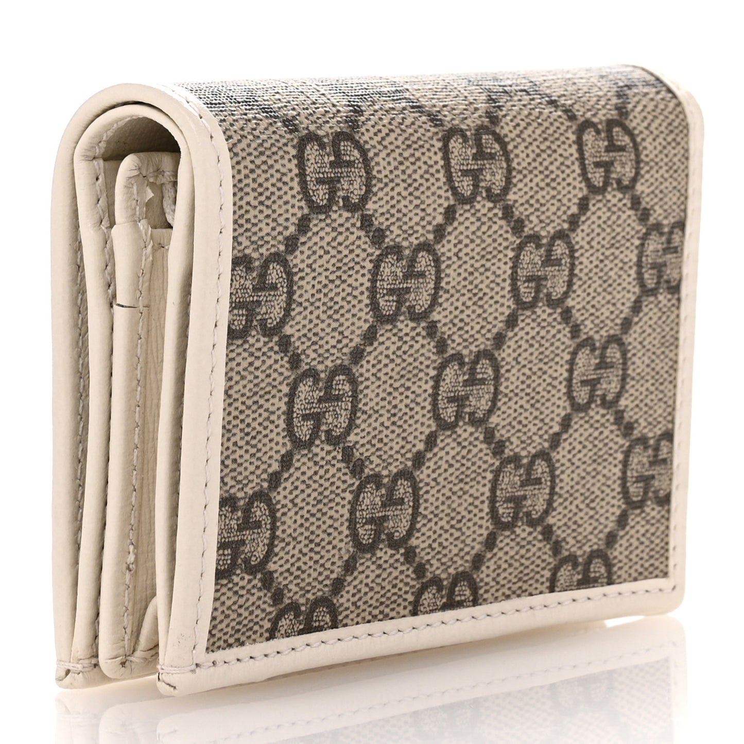 GG Supreme Monogram Azalea Calfskin Horsebit 1955 Card Case Wallet Beige Ebony Mystic White