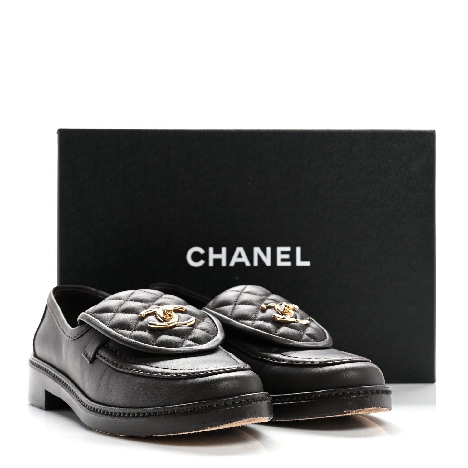 Chanel Lambskin Quilted CC Turnlock Loafers 38.5 Dark Brown 10 of 10