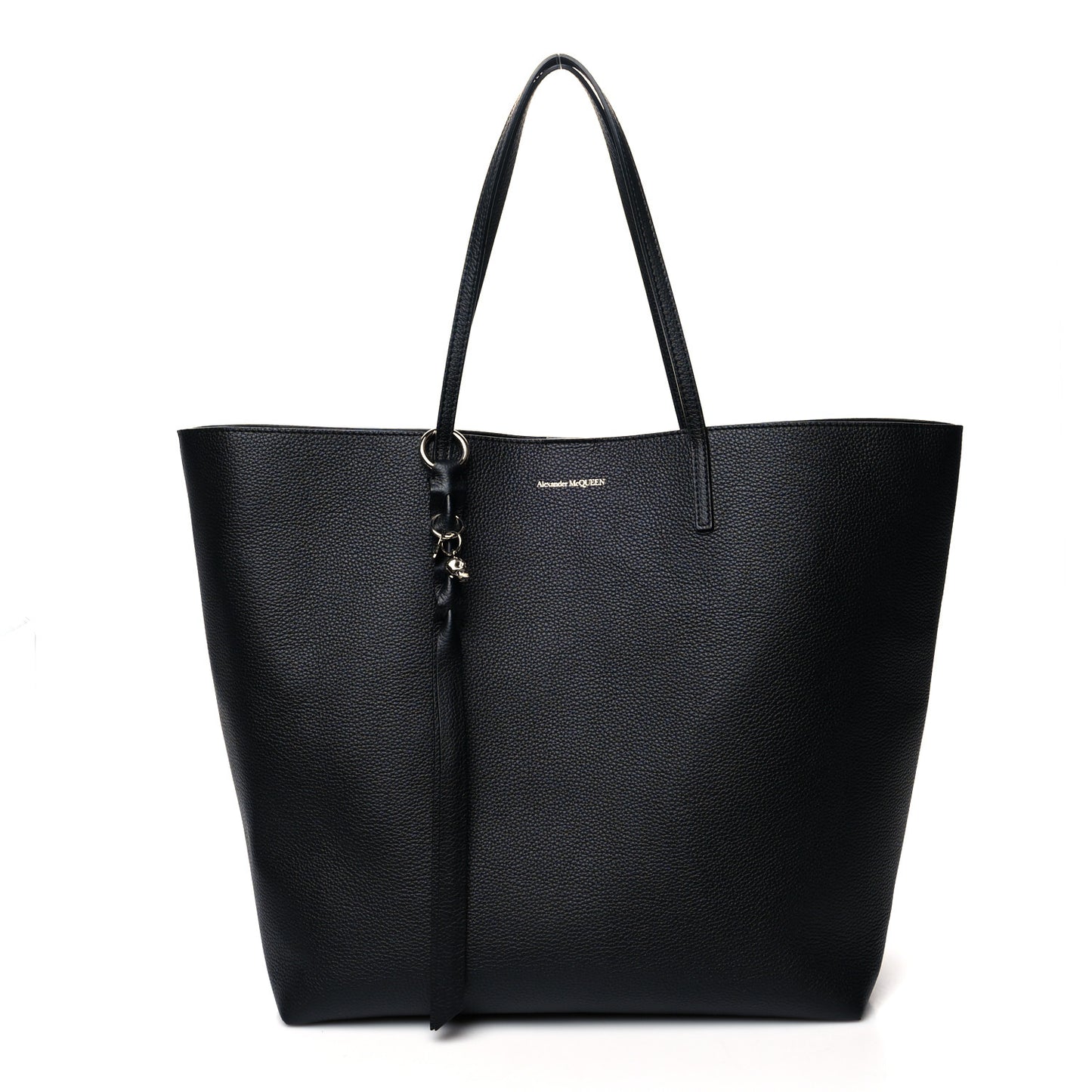 Grained Calfskin Skull Open Shopper Tote Black