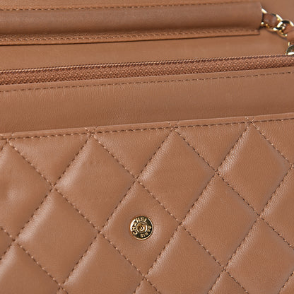 Chanel Lambskin Quilted Wallet on Chain WOC Dark Beige 17 of 23