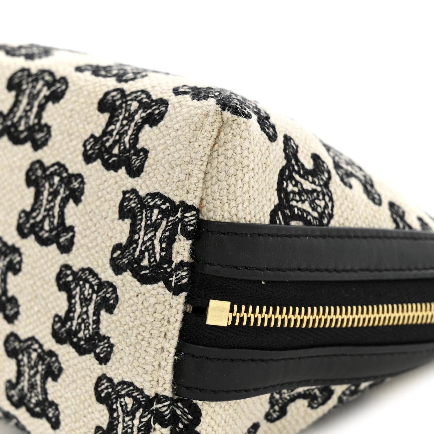 Celine Canvas Calfskin Triomphe Embroidered Clutch On Chain Black 11 of 11