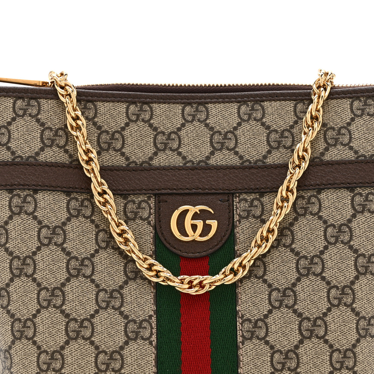 GG Supreme Monogram Web Ophidia Chain Shoulder Bag Brown