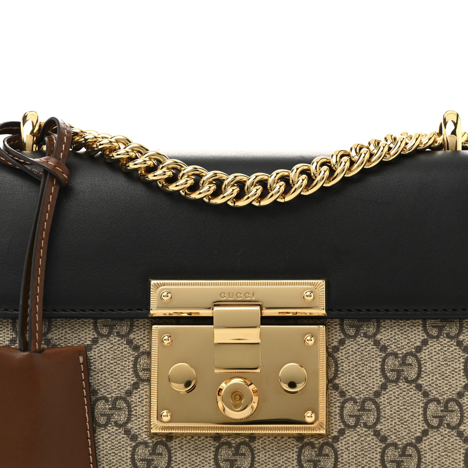 Gucci GG Supreme Monogram Calfskin Small Padlock Shoulder Bag Beige Black Cuir 8 of 12
