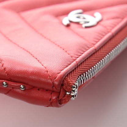 Chanel Lambskin Chevron Quilted Studded Small Cosmetic Case Red 7 of 12
