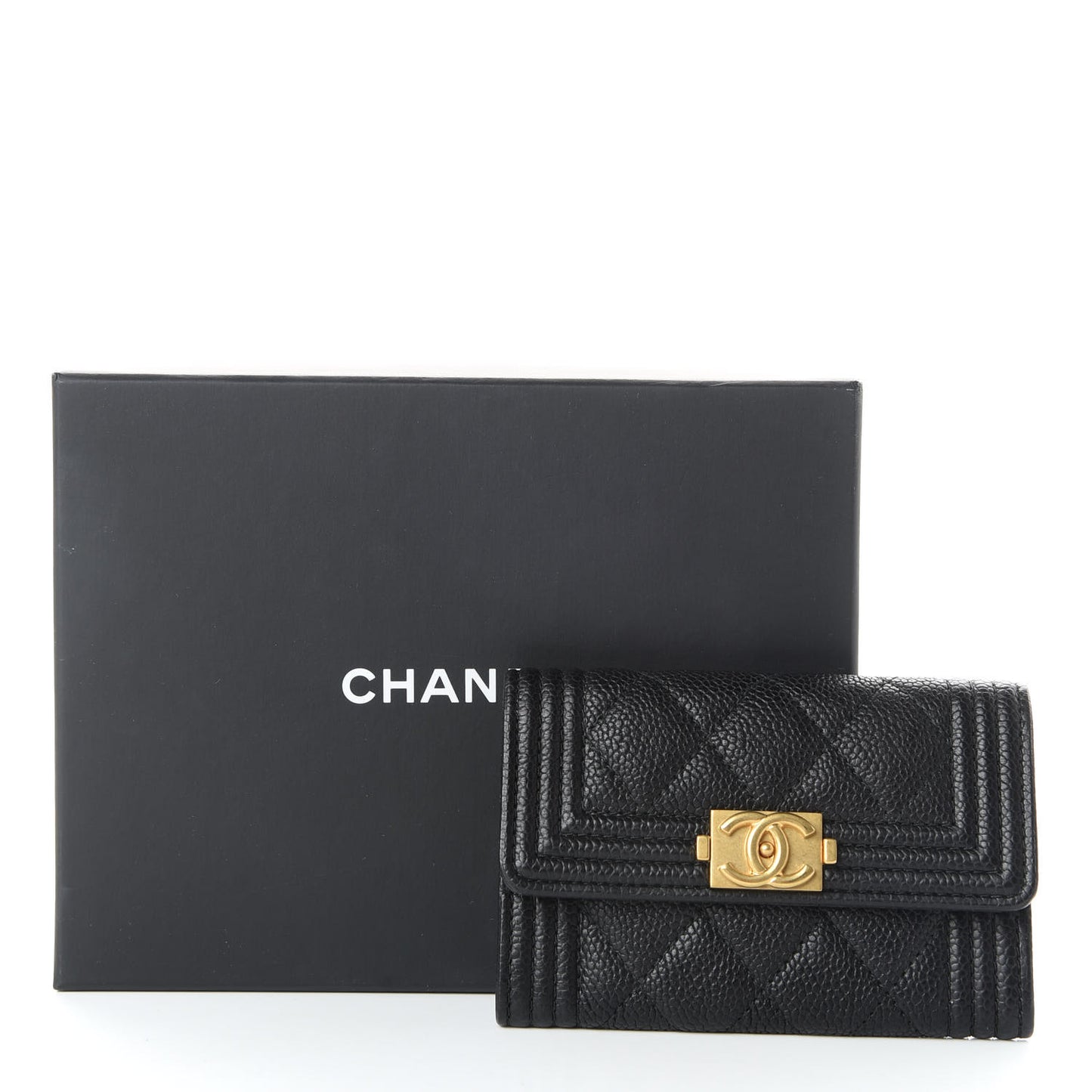Caviar Quilted Boy Flap Card Holder Black