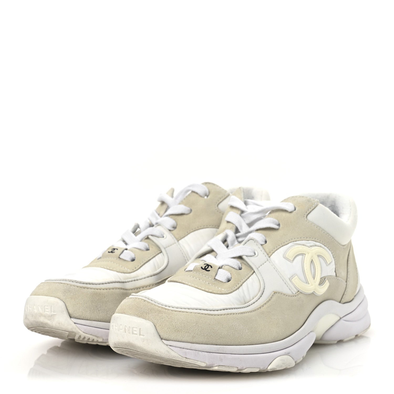 Chanel Suede Calfskin Fabric CC Sneakers 39.5 White 3 of 13