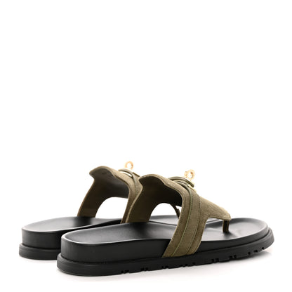 Hermes Suede Goatskin Womens Empire Sandals 37 Vert Toundra 4 of 8