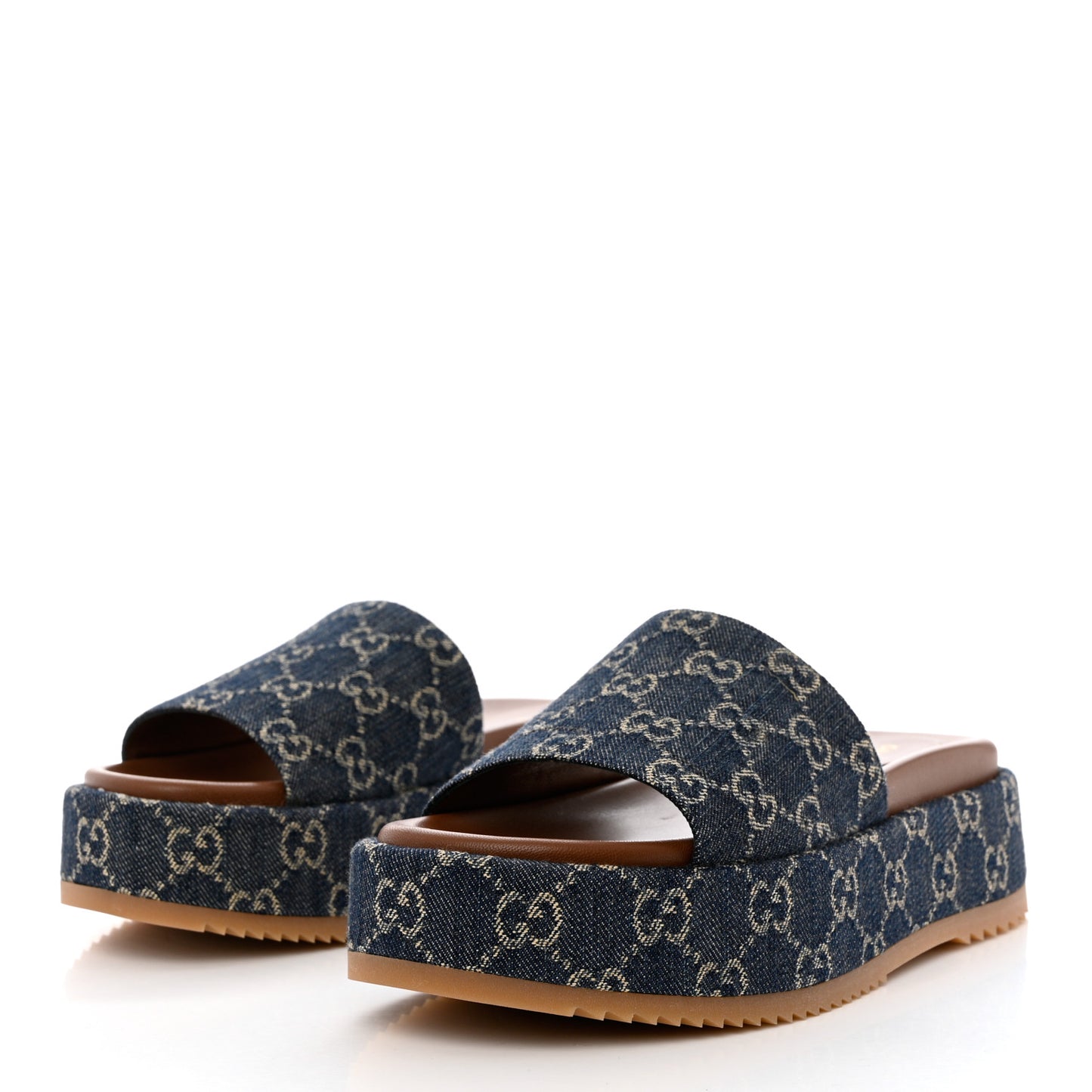New Denim GG Monogram Angelina Platform 55mm Slide Sandals 39 Blue Tea