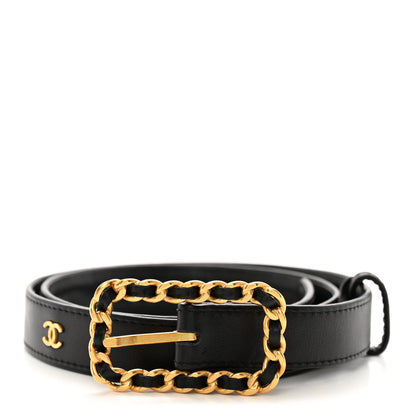 Chanel Lambskin Chain Square Buckle Belt 70 28 Black 1 of 8